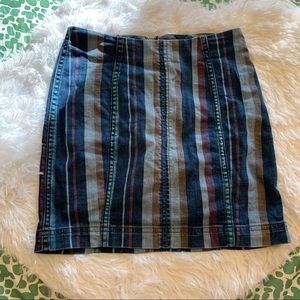 Free People striped mini jean skirt